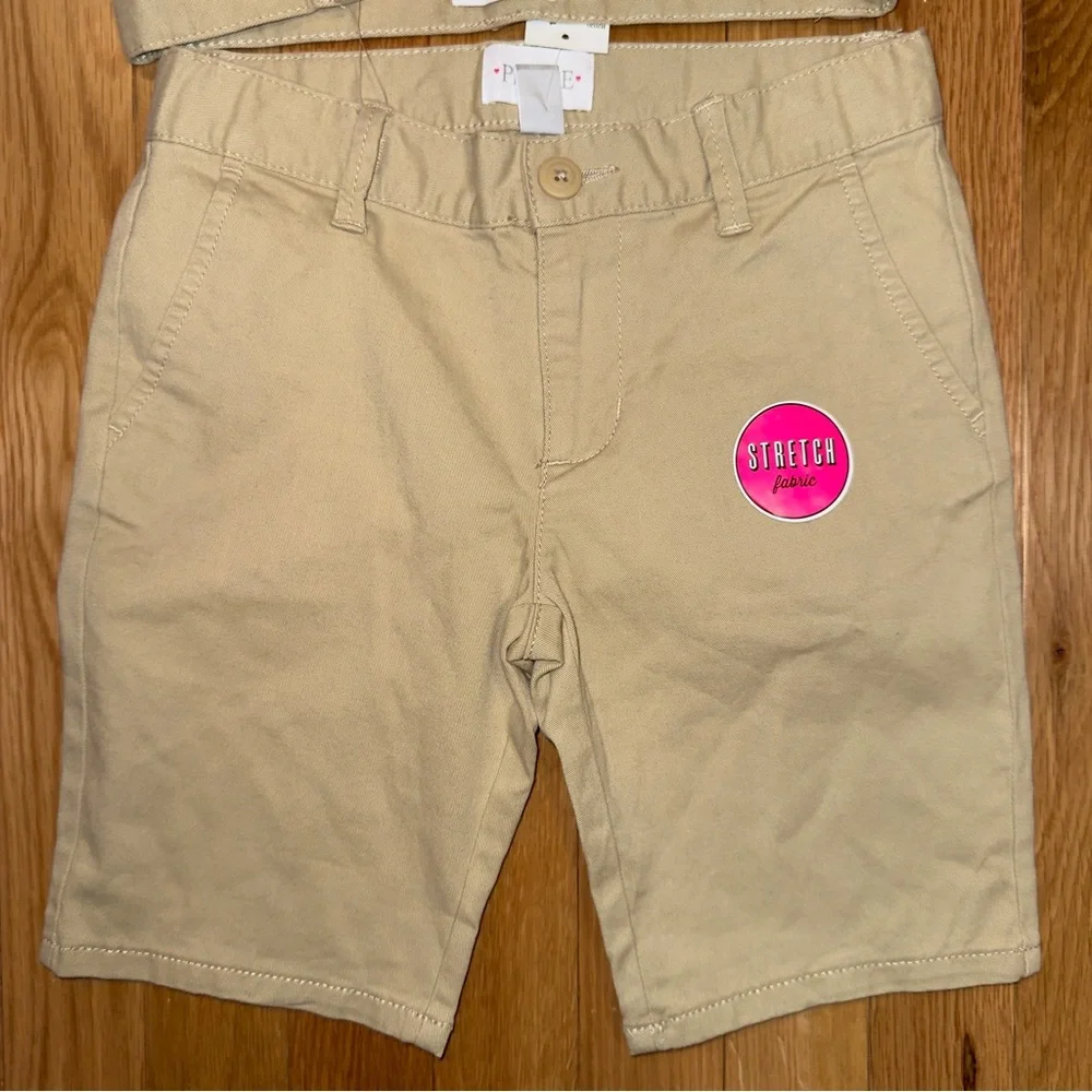 2- Childrens Place Chino Shorts. Size 6X/7. Girls Uniform Khaki Tan. Set of 2.